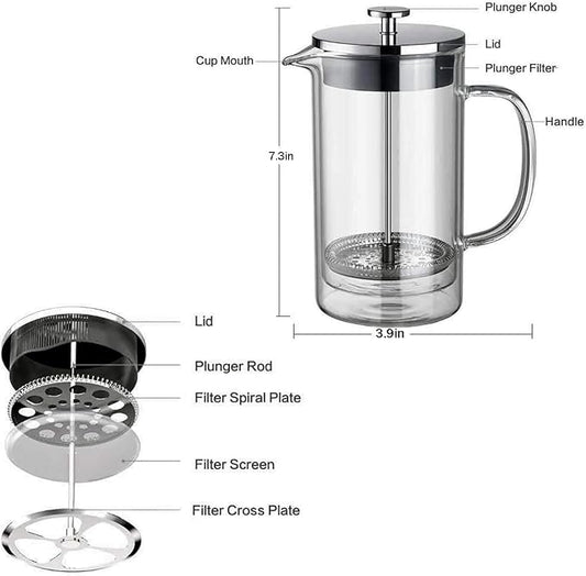 ☕ Prensa Francesa 600ml | Vidrio Borosilicato y Acero Inoxidable Premium 💎