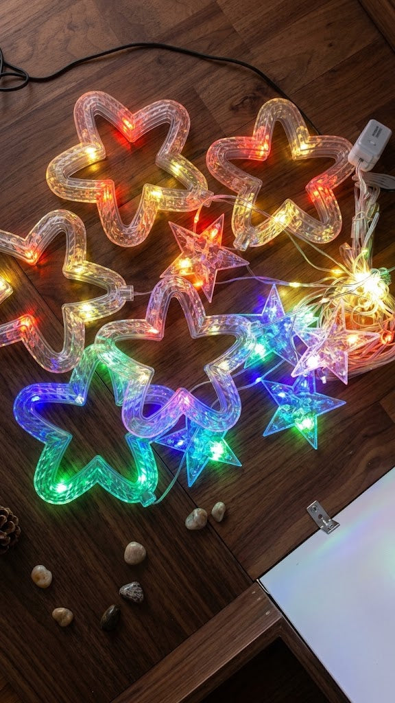 ⭐ Cortina de Luces LED Navideñas Multicolor: Estrellas Grandes y Pequeñas 🌈✨