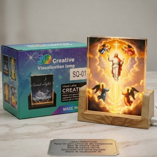 Lámpara Plana 3D LED Con Base De Madera Efecto Visual Decorativa ✨🪵