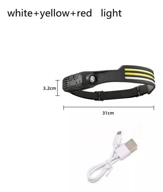 🔦 Linterna Frontal LED COB Flexible con Sensor de Movimiento y Recargable USB