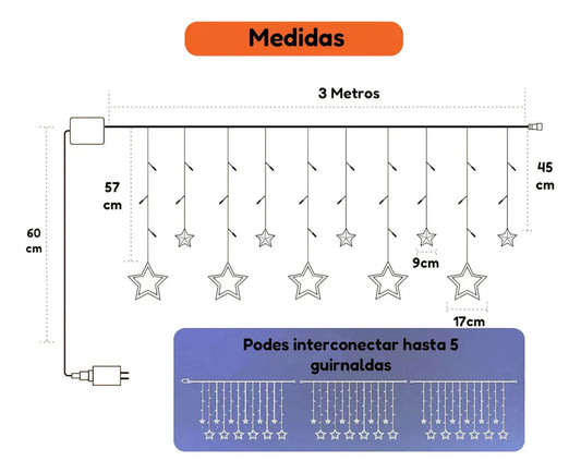 Cortina Cascada LED de 10 Estrellas