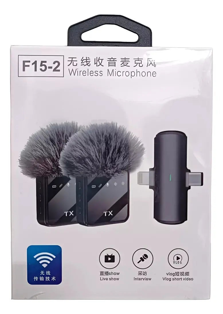 🎙️ Sistema de Micrófonos Inalámbricos Dobles F15-2 | Reducción de Ruido y Conectividad Dual para Smartphone ✨
