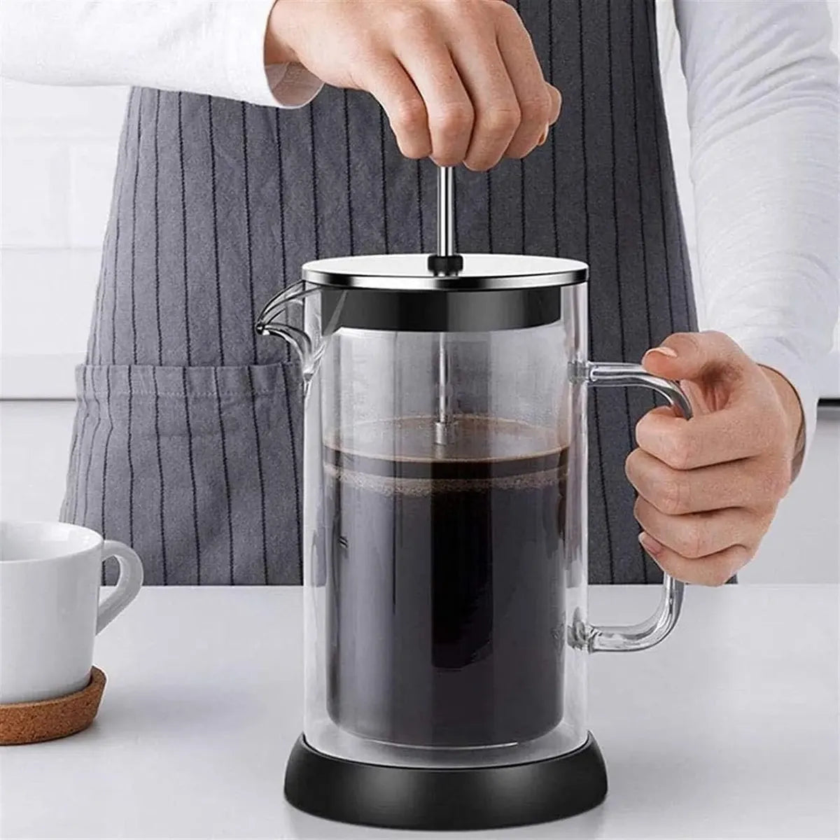 ☕ Prensa Francesa 600ml | Vidrio Borosilicato y Acero Inoxidable Premium 💎