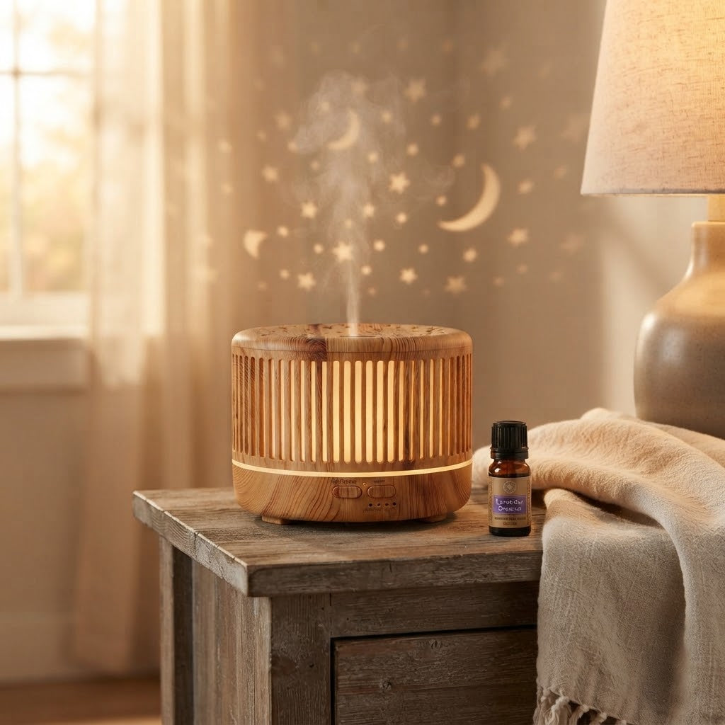 ✨ Difusor de Aromas Ultrasónico Estilo Madera con Proyección de Estrellas 🌌
