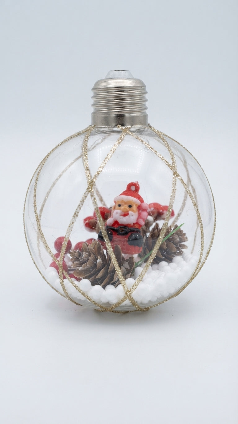 Esfera Navideña Decorativa Transparente 3D Con Papá Noel Y Luces LED 🎅✨ Descripción: