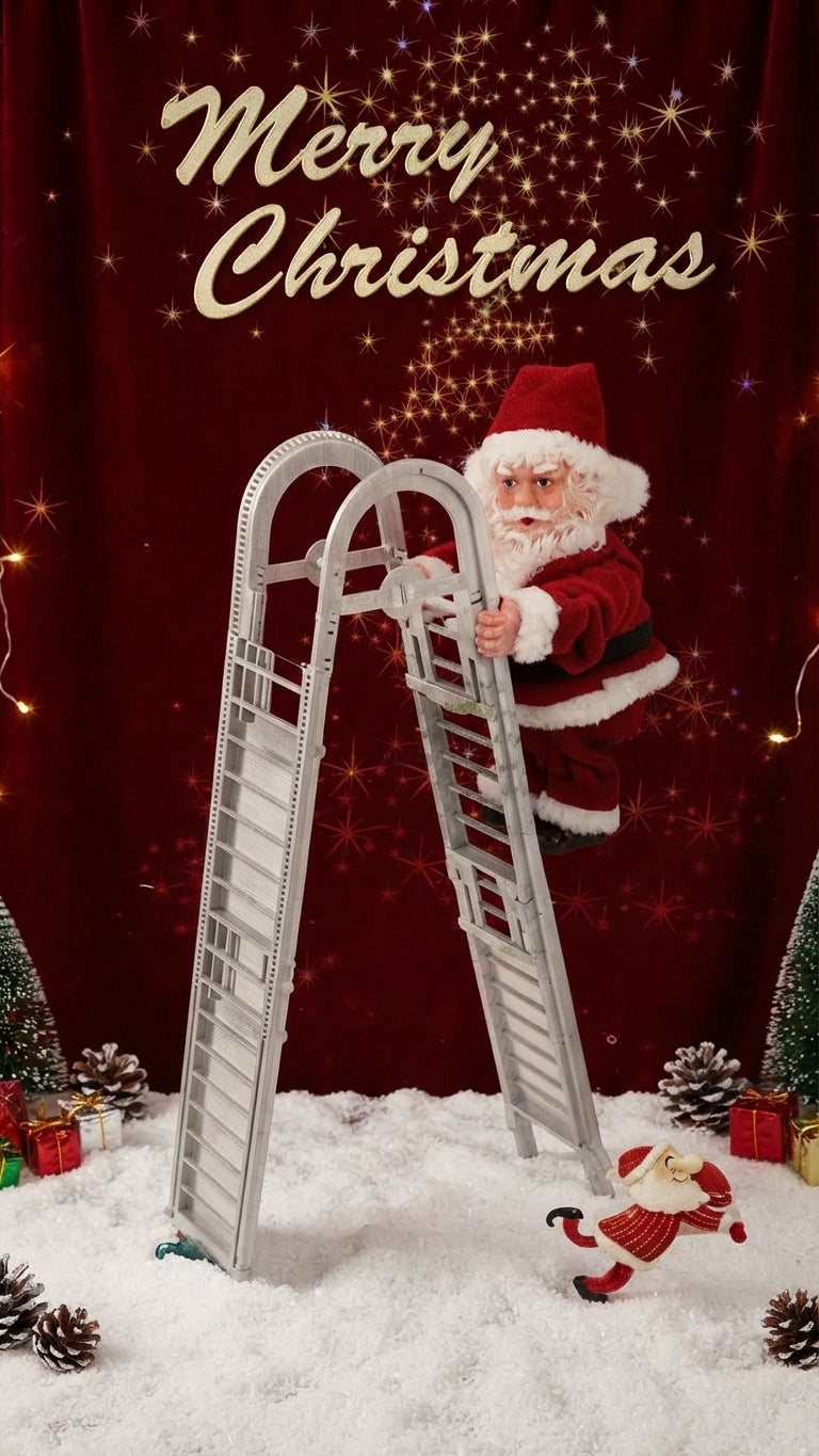 🎅🎁 Papá Noel Escalador en Escalera con Luz y Música - Adorno Navideño 🌟🎄