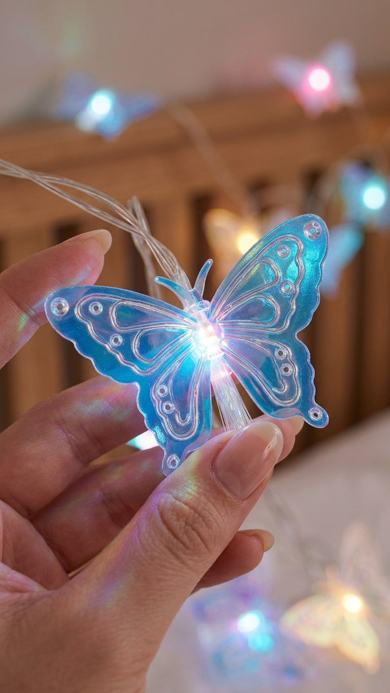 🦋 Cortina Navideña Luces LED Cascada de Mariposas Multicolor e Iridiscentes ✨