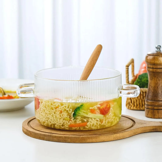 Olla de Vidrio Estriada con Tapa y Agarraderas - 1.5 Litros