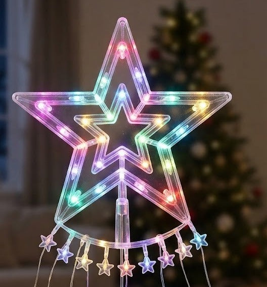 🌟🎄 Cascada de Luces LED en Cascada con Estrella Superior - Iluminación Navideña Mágica 🌠✨