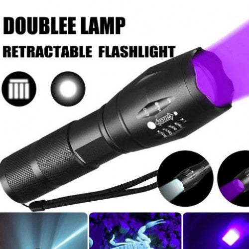 🔦 LINTERNA LED UV DOBLE LUZ RETRÁCTIL CON ZOOM 🔦