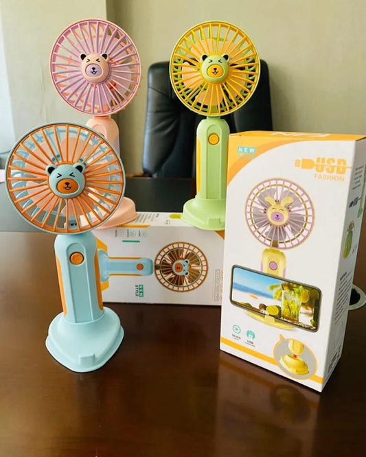 🐻 Mini Ventilador Portátil Recargable con Soporte para Celular 🐰