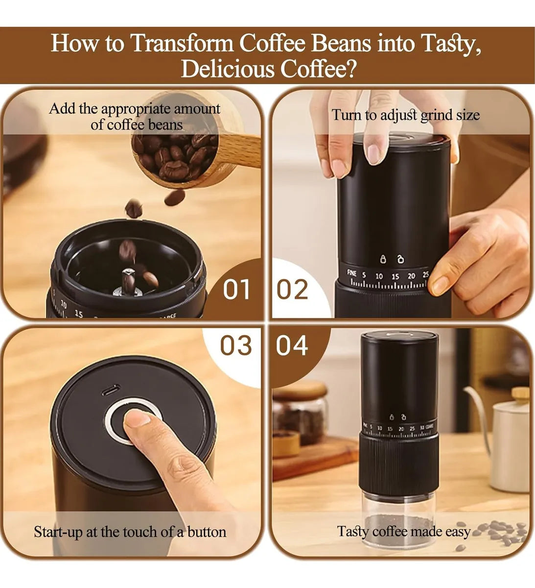 ☕ Molino de Café Eléctrico Portátil Pobugy – Molienda Perfecta en Cualquier Lugar ✨