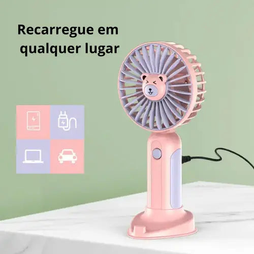 🐻 Mini Ventilador Portátil Recargable con Soporte para Celular 🐰