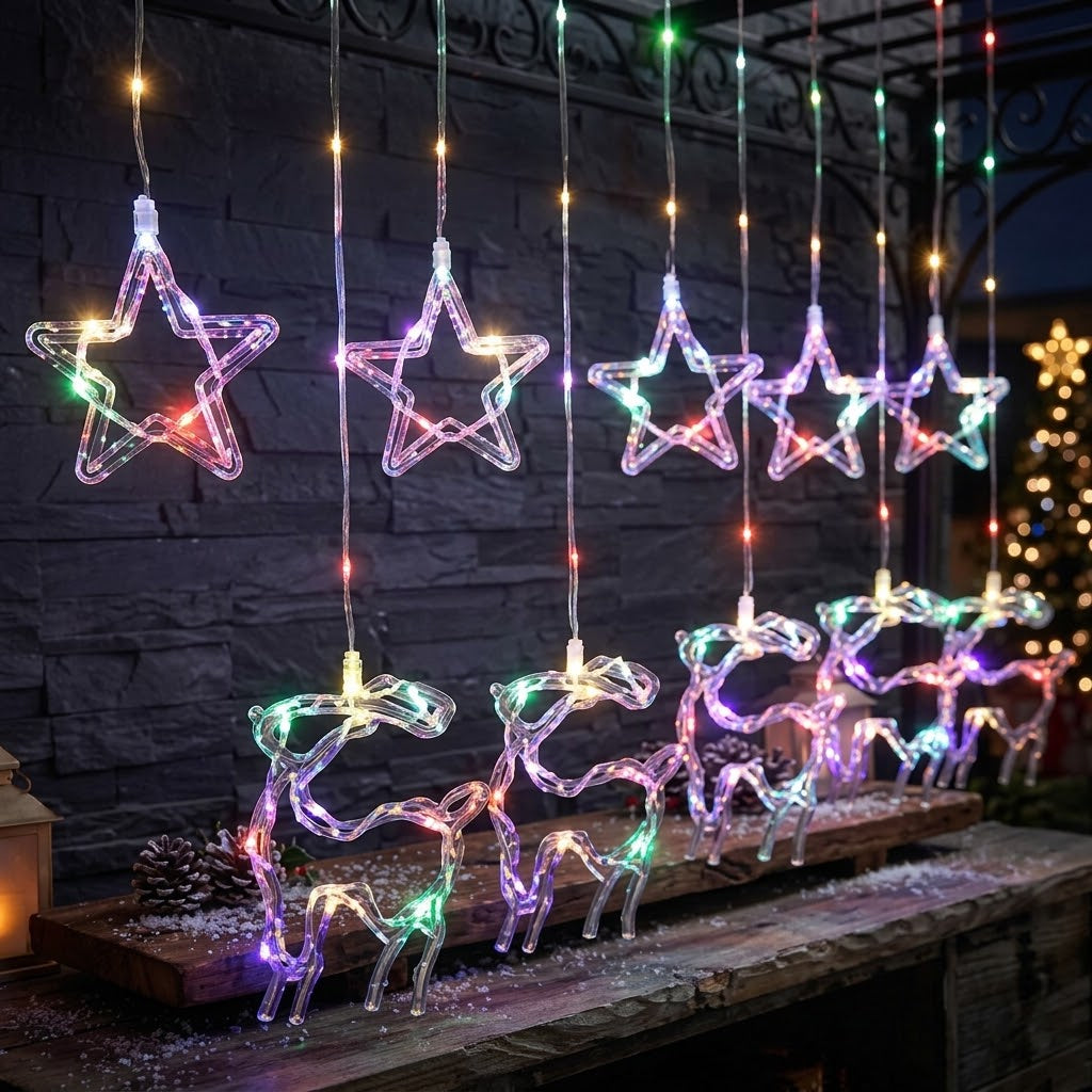 ✨ Cortina de Luces Navideñas Mágica: Figuras de Reno y Estrella 🦌⭐