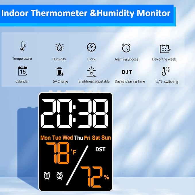 🕒 Reloj Despertador Digital LED y Estación Térmica | Termohigrómetro Pro 🟠