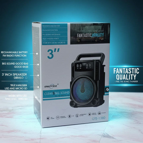 Parlante Bluetooth Portátil Greatnice 3 Pulgadas Con Luces LED Y Radio FM 🔊✨