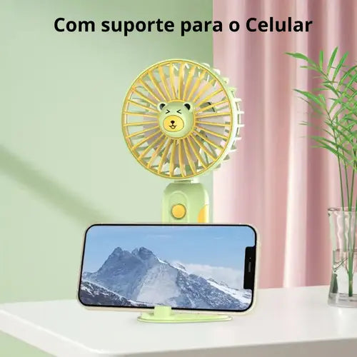 🐻 Mini Ventilador Portátil Recargable con Soporte para Celular 🐰