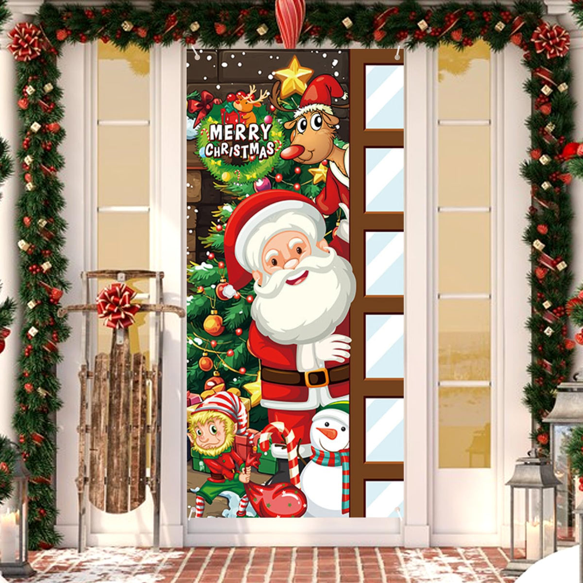 🎅 Cubierta Funda Decorativa Para Puerta Navideña Diseño Papá Noel 🎄🎁
