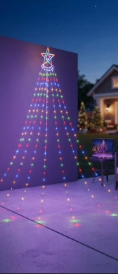 🌟🎄 Cascada de Luces LED en Cascada con Estrella Superior - Iluminación Navideña Mágica 🌠✨