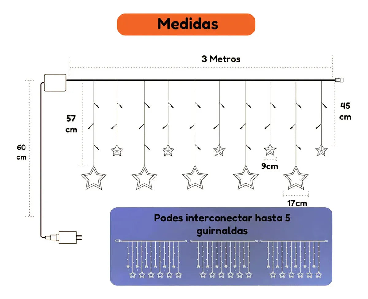 Cortina Cascada LED de 10 Estrellas