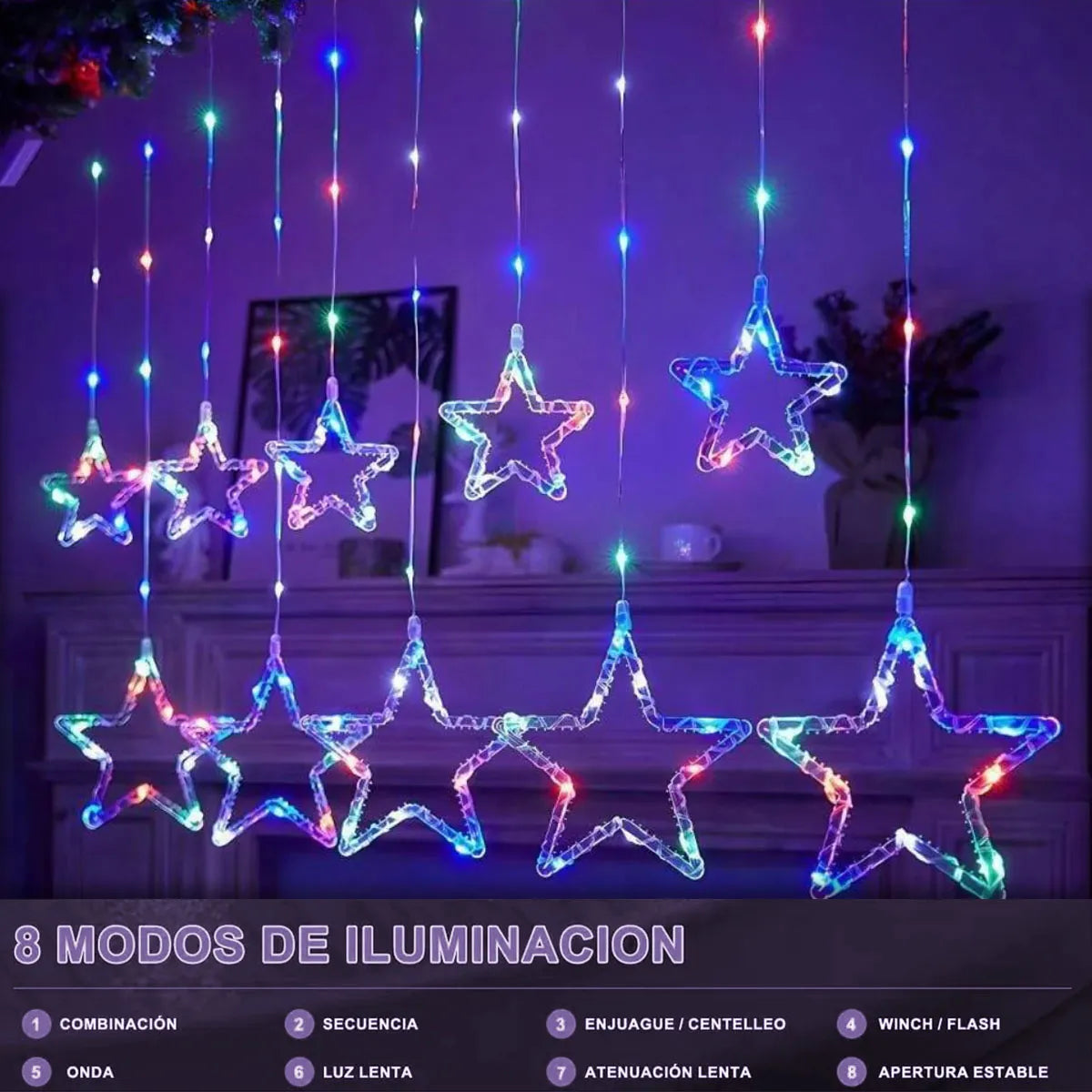 Cortina Cascada LED de 10 Estrellas