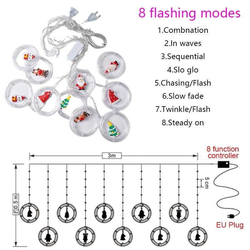 Cortina Cascada LED RGB Navideña: Esferas y Anillos Mágicos