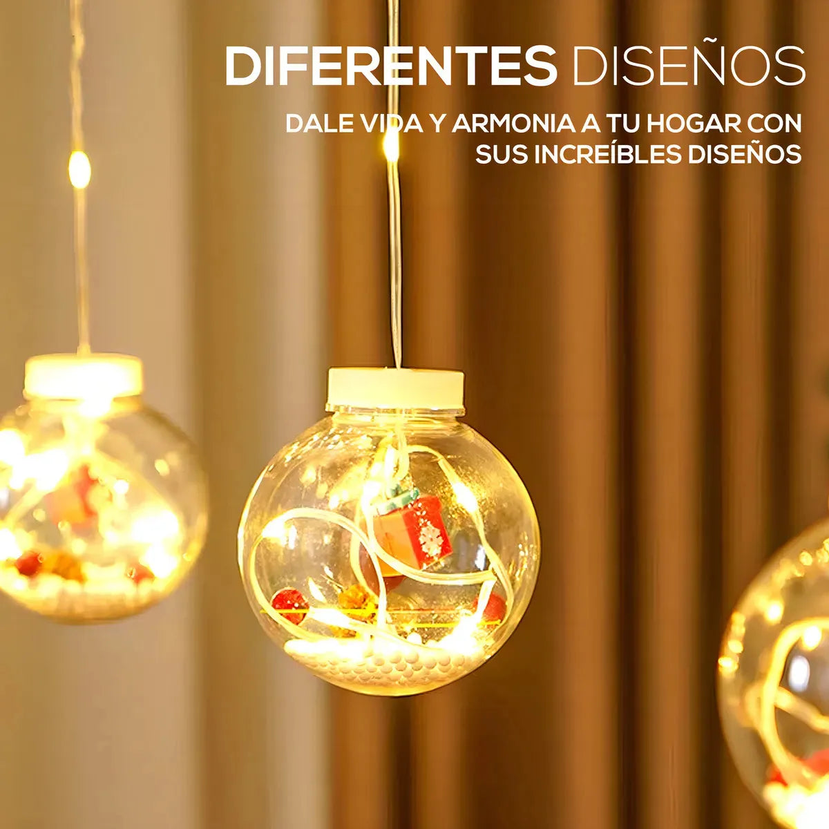 Cortina Cascada LED RGB Navideña: Esferas y Anillos Mágicos