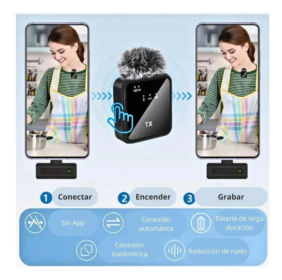 🎙️ Sistema de Micrófonos Inalámbricos Dobles F15-2 | Reducción de Ruido y Conectividad Dual para Smartphone ✨