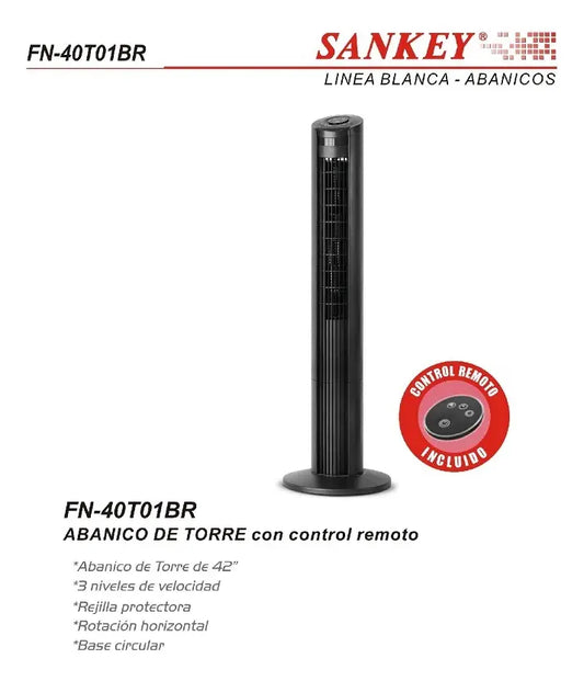 🌬️ Ventilador de Torre Sankey 42" Silencioso con Control Remoto y Temporizador