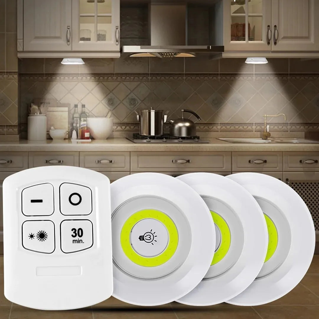 💡 Kit de 3 Luces LED Inalámbricas con Mando a Distancia | Iluminación de Toque para Armarios y Cocina ✨