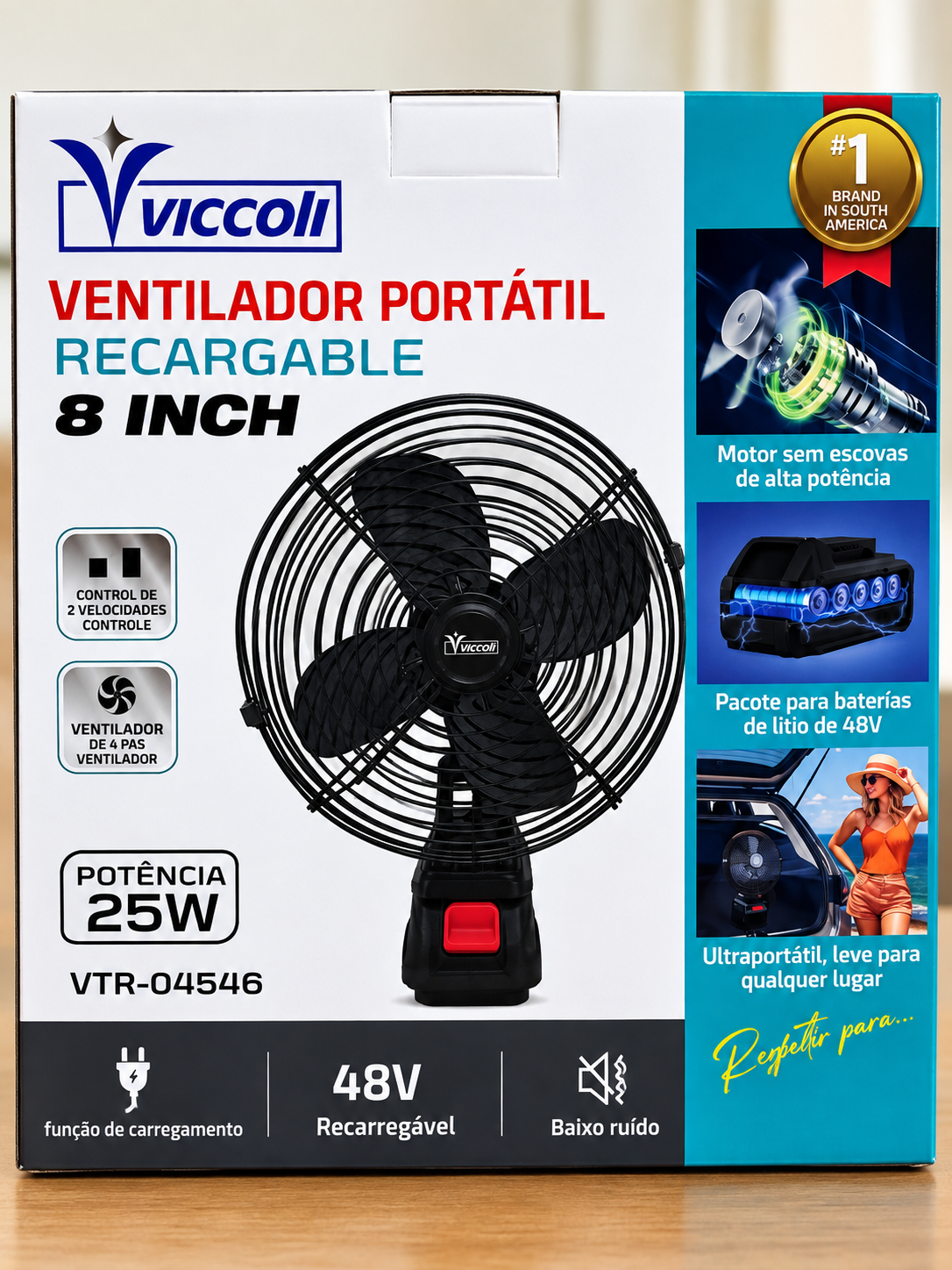 Ventilador Portátil Recargable Viccoli 8 Pulgadas 25W 🌪️🔋 | 48V, Alta Potencia y Bajo Ruido 🤫✨