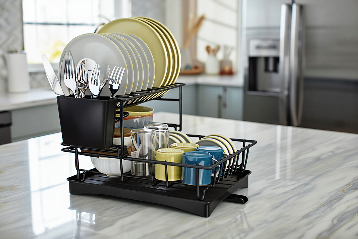 Escurridor de Platos de Metal con Bandeja de Goteo