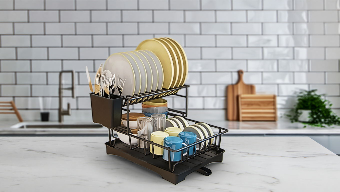 Escurridor de Platos de Metal con Bandeja de Goteo