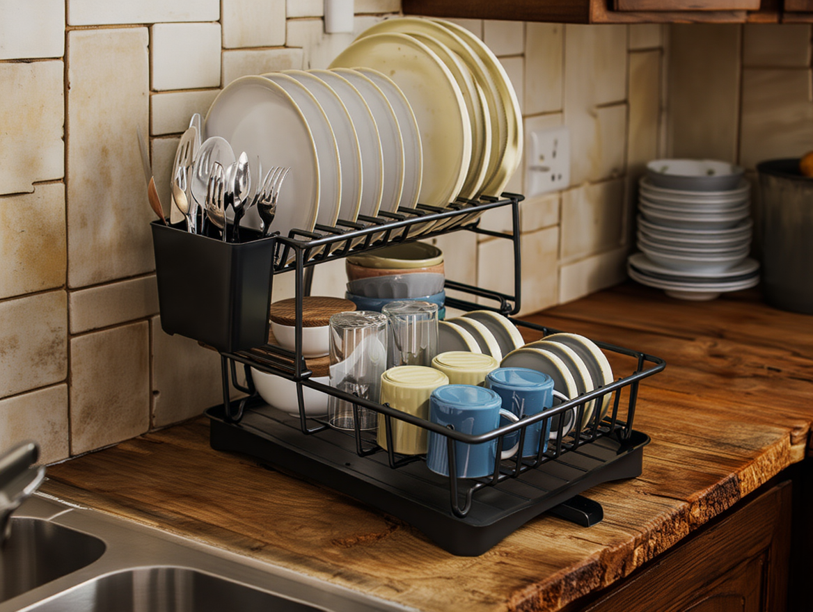 Escurridor de Platos de Metal con Bandeja de Goteo