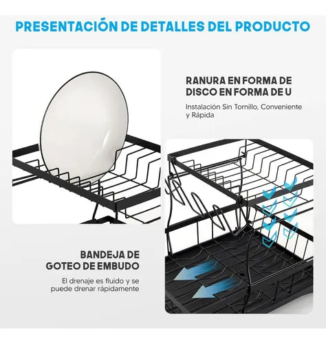 Escurridor de Platos de Metal con Bandeja de Goteo