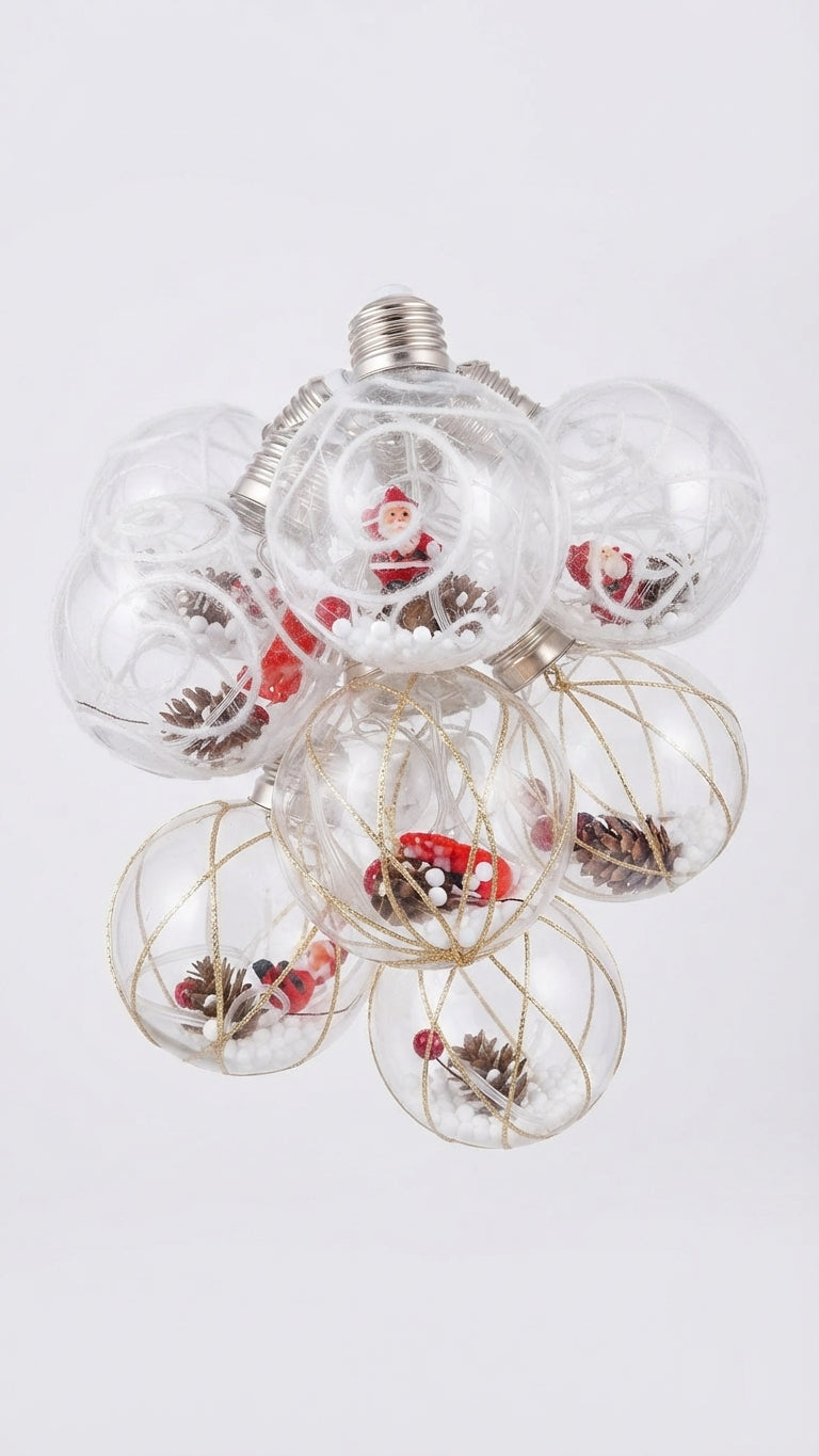 Esfera Navideña Decorativa Transparente 3D Con Papá Noel Y Luces LED 🎅✨  Descripción: