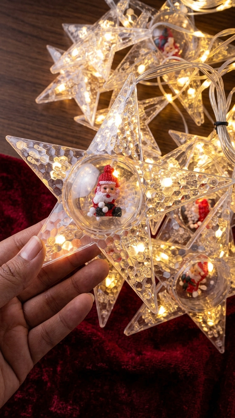🎅 Cortina Navideña Luces LED Cascada Estrellas con Papá Noel - Luz Cálida ✨