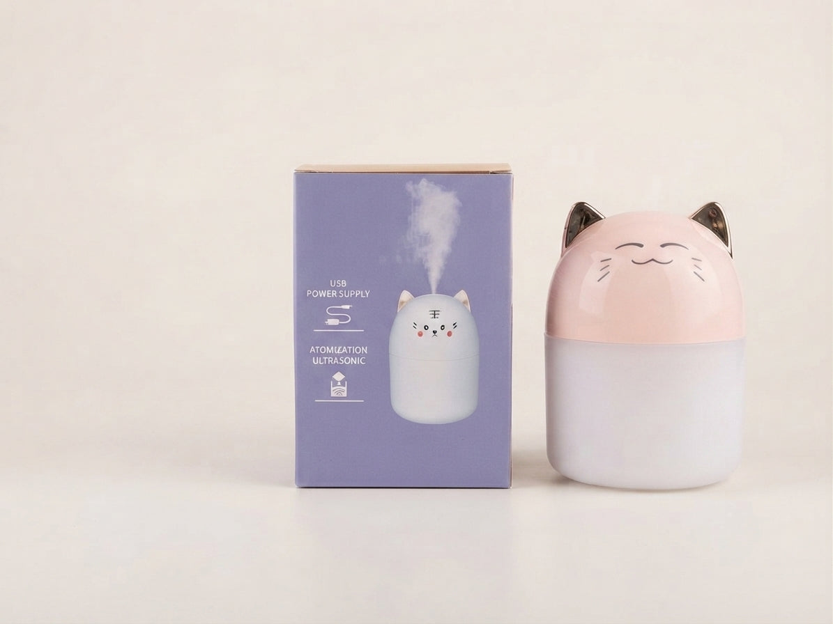 Humidificador Difusor Portátil Diseño Gato con Luz LED USB 🐱✨