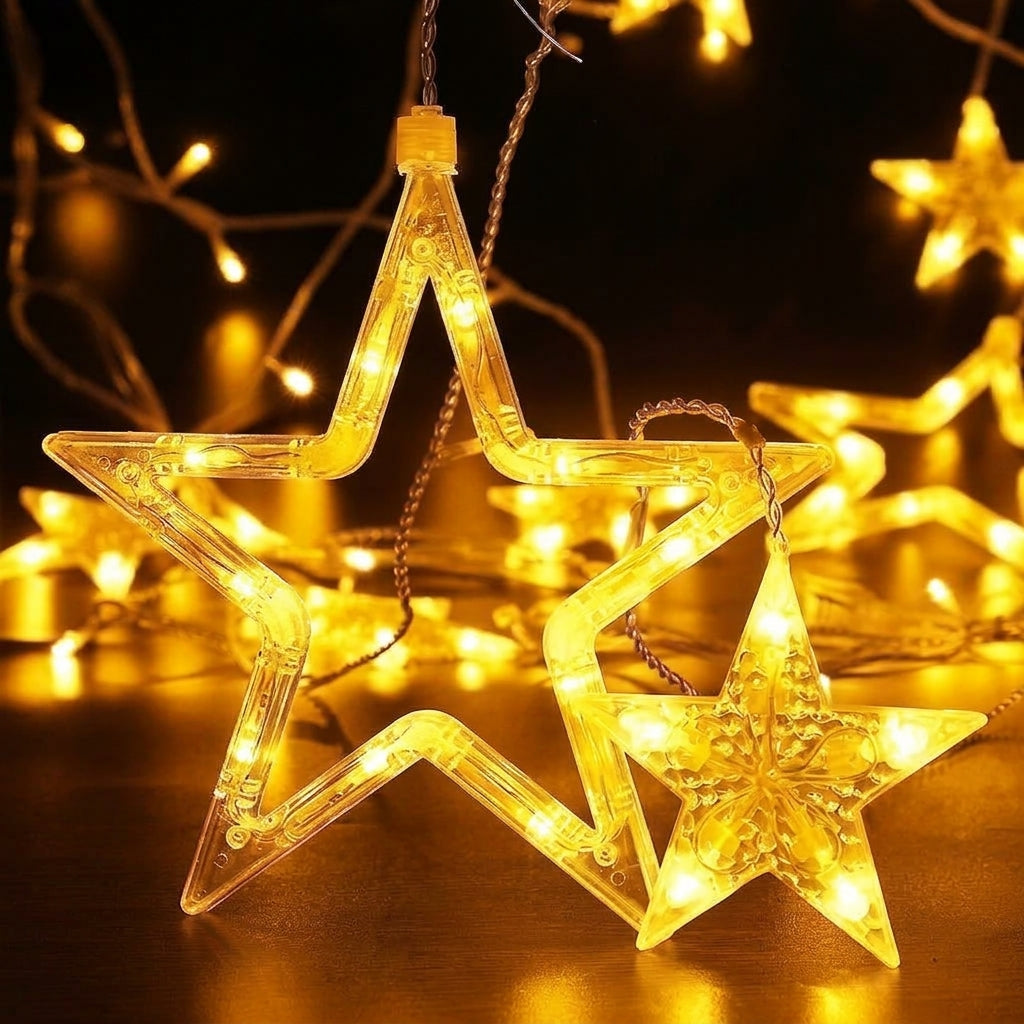 ⭐ Cortina Navideña Luces LED Cascada de Estrellas Solo Estrellas - Luz Cálida ✨