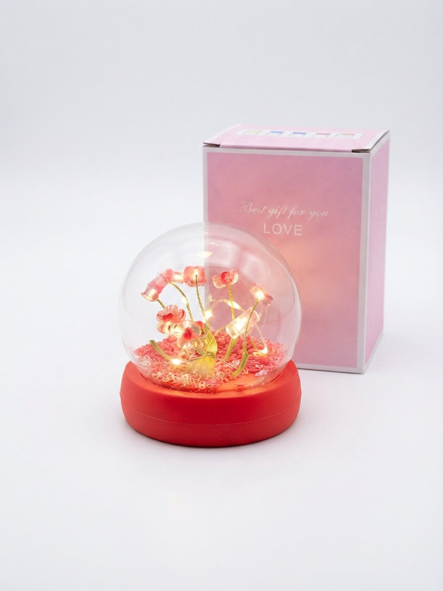 🌻 Cúpula Decorativa de Girasoles LED con Base Roja y Caja de Regalo 🎁✨