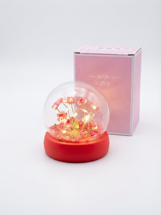 🌻 Cúpula Decorativa de Girasoles LED con Base Roja y Caja de Regalo 🎁✨