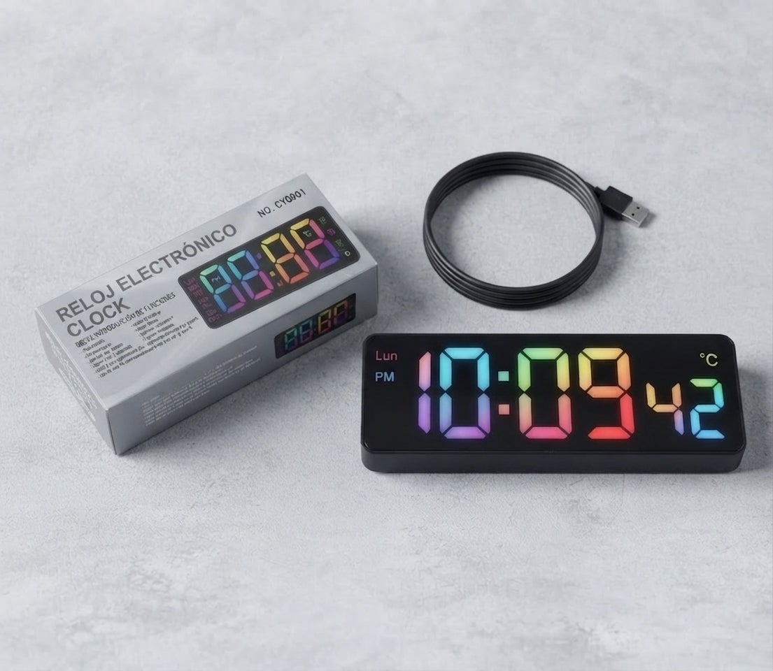 ⏰✨ Reloj Electrónico Digital Multifunción con Pantalla LED RGB (Modelo CY0801) 🏠💻