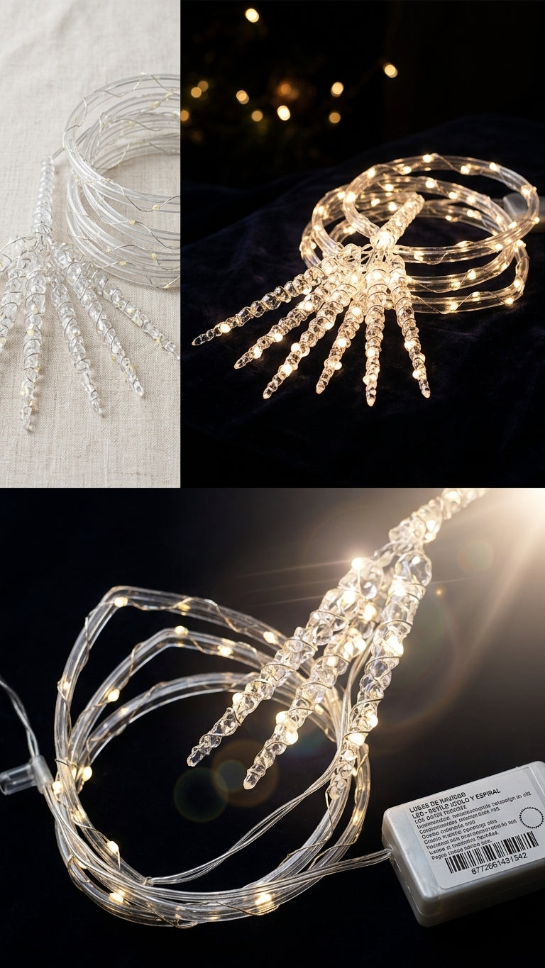 ❄️ Cortina Navideña Luces LED Cascada Carámbanos de Hielo - Luz Blanca Cálida ✨