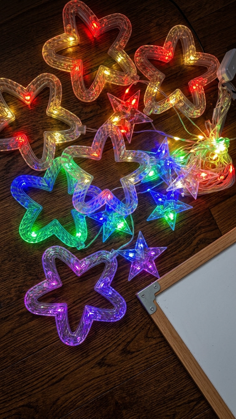 ⭐ Cortina de Luces LED Navideñas Multicolor: Estrellas Grandes y Pequeñas 🌈✨