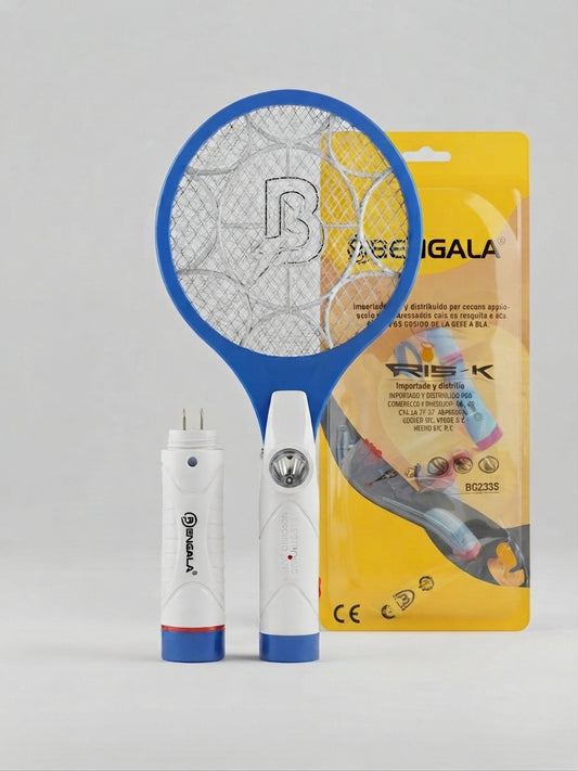 Raqueta Mata Mosquitos Eléctrica Bengala 2 en 1 con Linterna LED 🦟⚡🔦