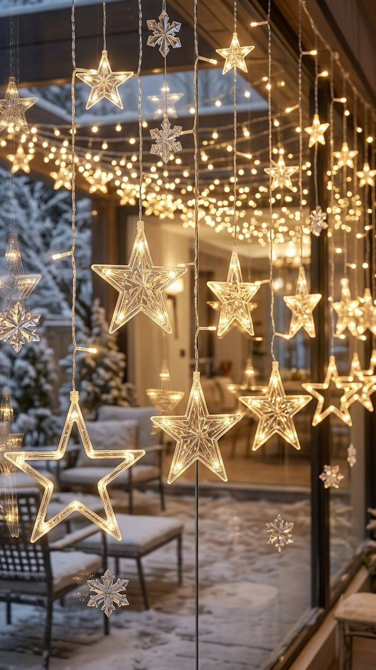 ⭐ Cortina de Luces LED Navideñas: Cascada de Estrellas Grandes y Pequeñas ✨