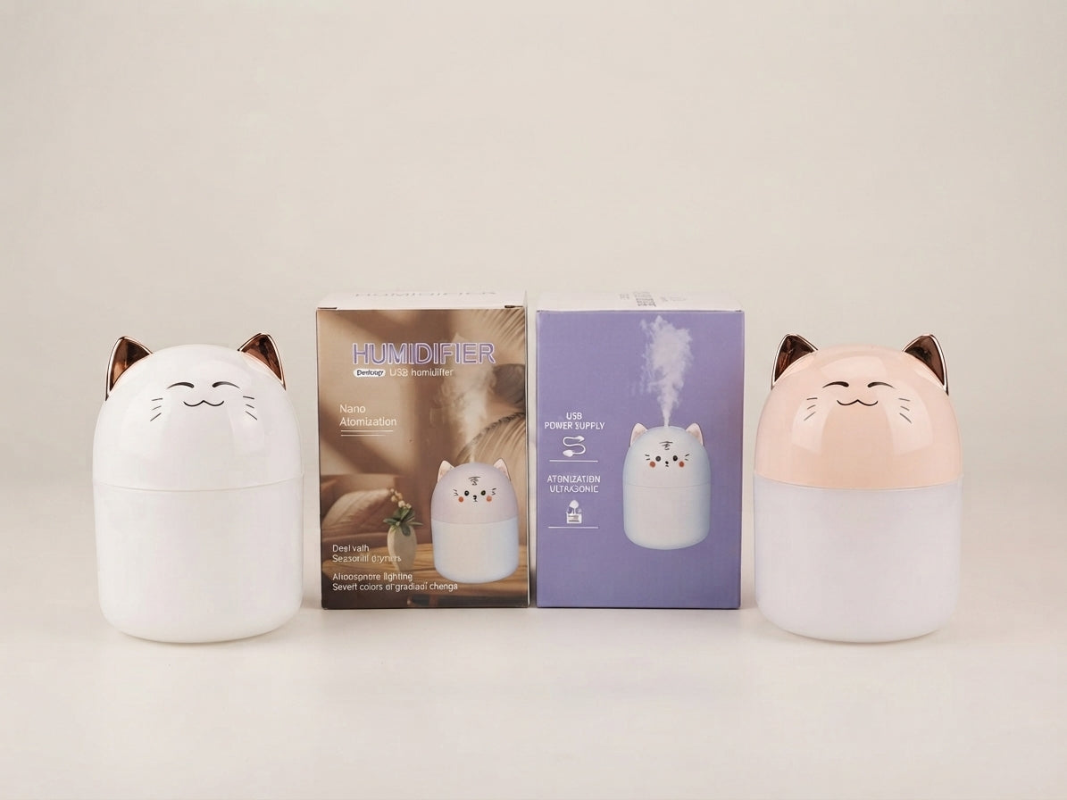Humidificador Difusor Portátil Diseño Gato con Luz LED USB 🐱✨