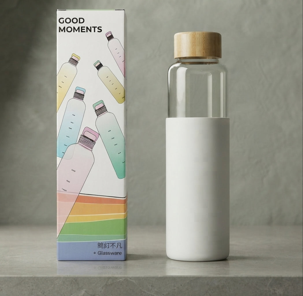 🌿 Botella / Termo de Vidrio con Funda Protectora y Tapa de Bambú ✨