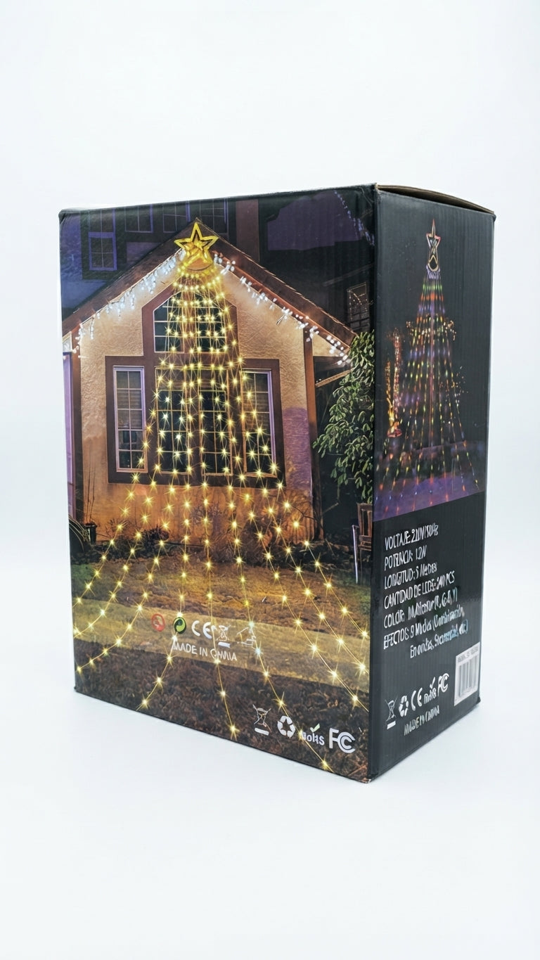 🌟🎄 Cascada de Luces LED en Cascada con Estrella Superior - Iluminación Navideña Mágica 🌠✨