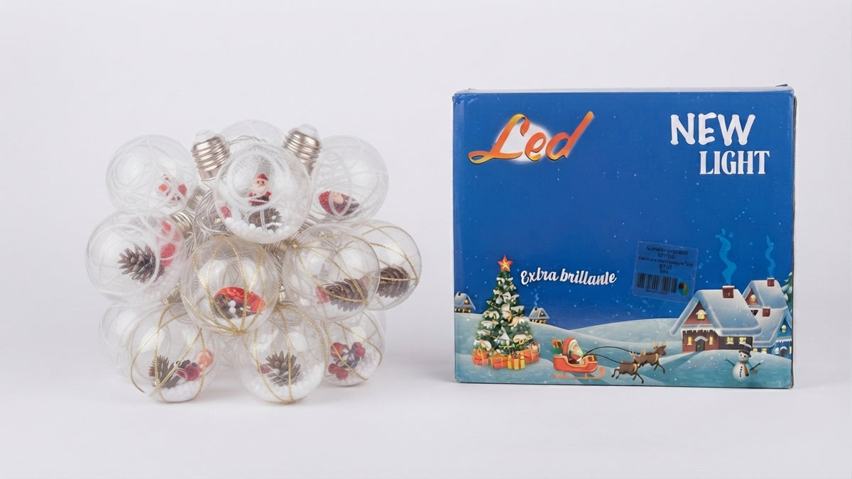 Esfera Navideña Decorativa Transparente 3D Con Papá Noel Y Luces LED 🎅✨  Descripción:
